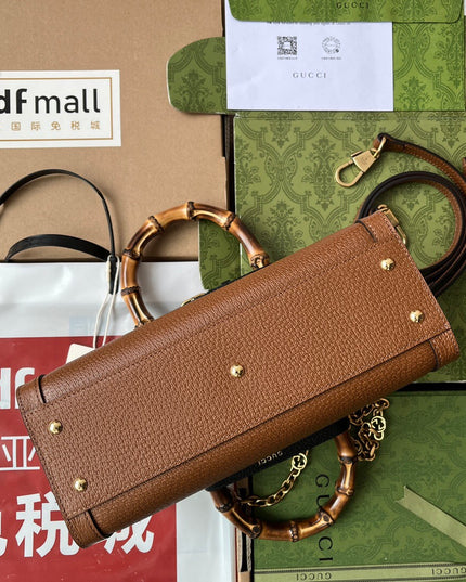 Gucci Diana Small Brown Leather Tote Bag with Bamboo Handles
