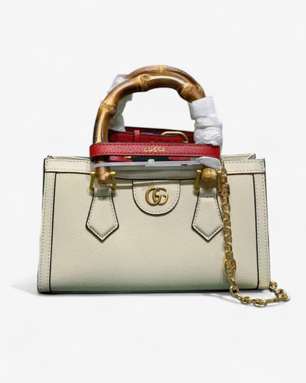 Gucci Diana Small White Leather Tote Bag with Bamboo Handles