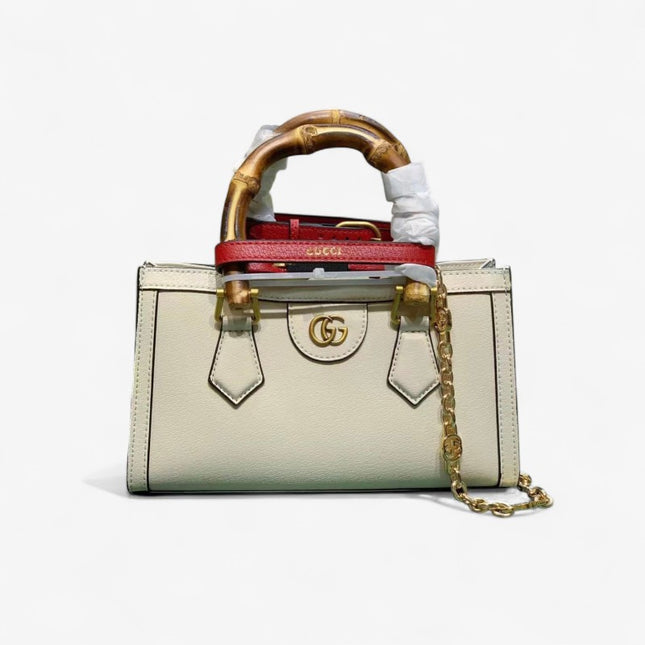 Gucci Diana Small White Leather Tote Bag with Bamboo Handles