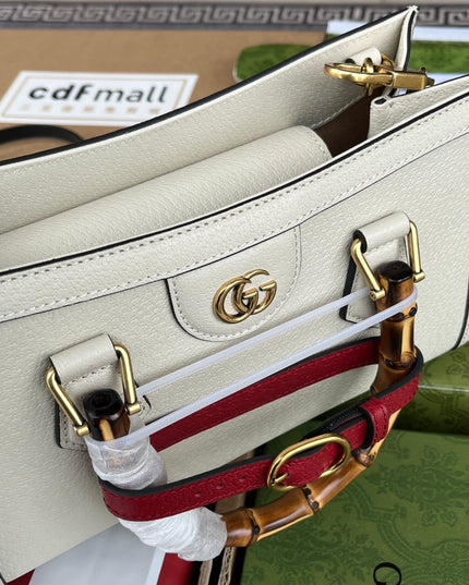 Gucci Diana Small White Leather Tote Bag with Bamboo Handles