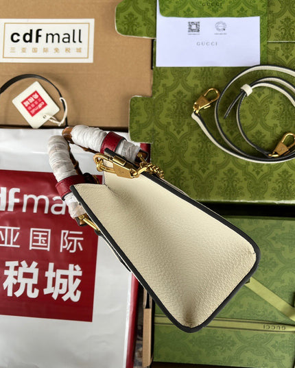 Gucci Diana Small White Leather Tote Bag with Bamboo Handles