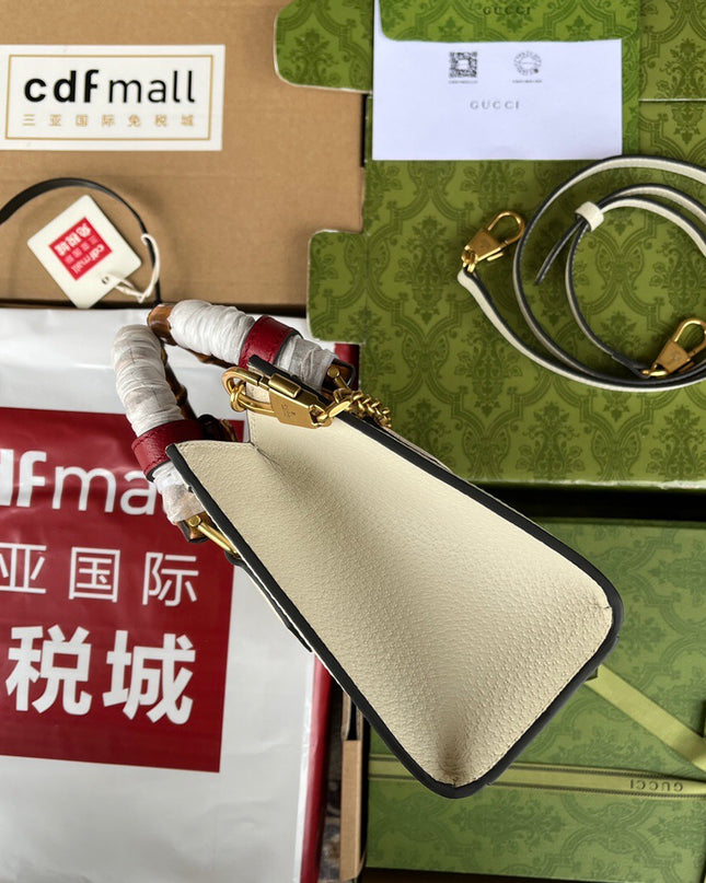 Gucci Diana Small White Leather Tote Bag with Bamboo Handles