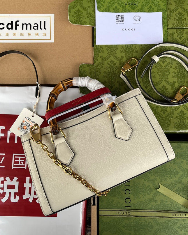 Gucci Diana Small White Leather Tote Bag with Bamboo Handles