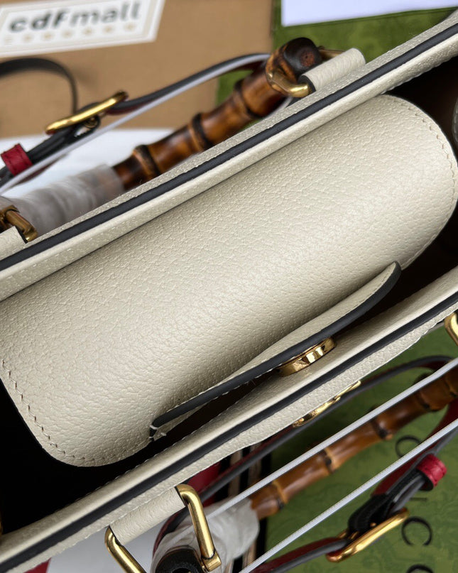 Gucci Diana Small White Leather Tote Bag with Bamboo Handles