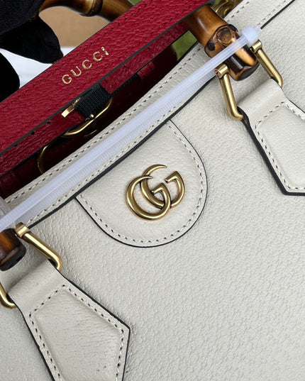 Gucci Diana Small White Leather Tote Bag with Bamboo Handles