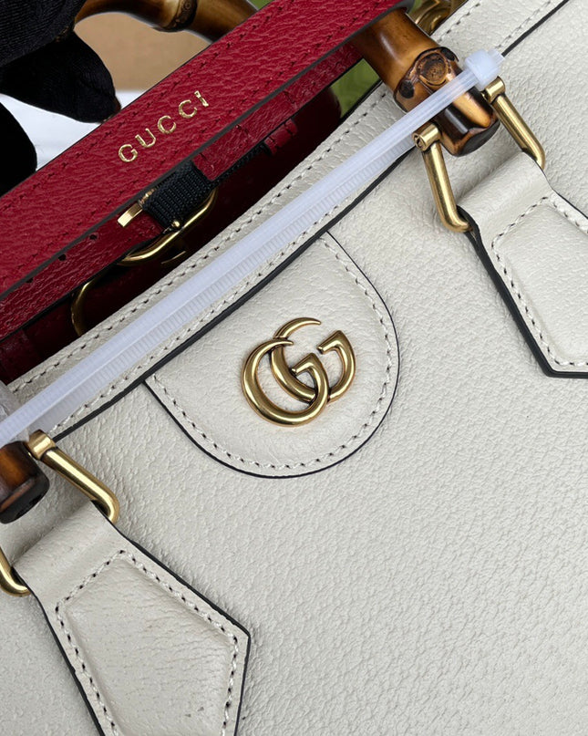 Gucci Diana Small White Leather Tote Bag with Bamboo Handles