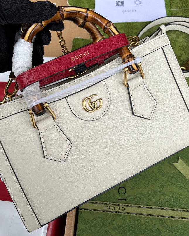 Gucci Diana Small White Leather Tote Bag with Bamboo Handles