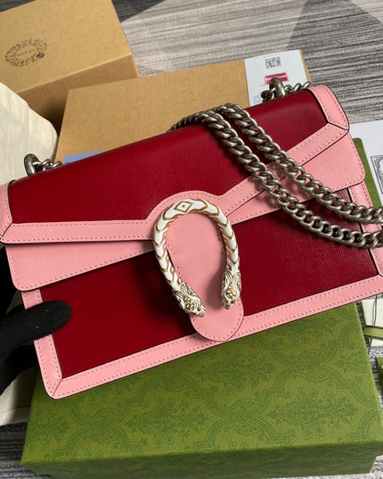 Gucci Dionysus Medium Shoulder Bag in Ruby Red Leather with Enamel Tiger Head