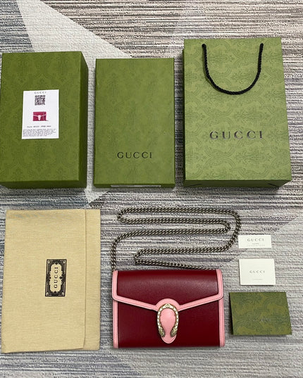 Gucci Dionysus Red With Pink Mini Chain Bag 401231