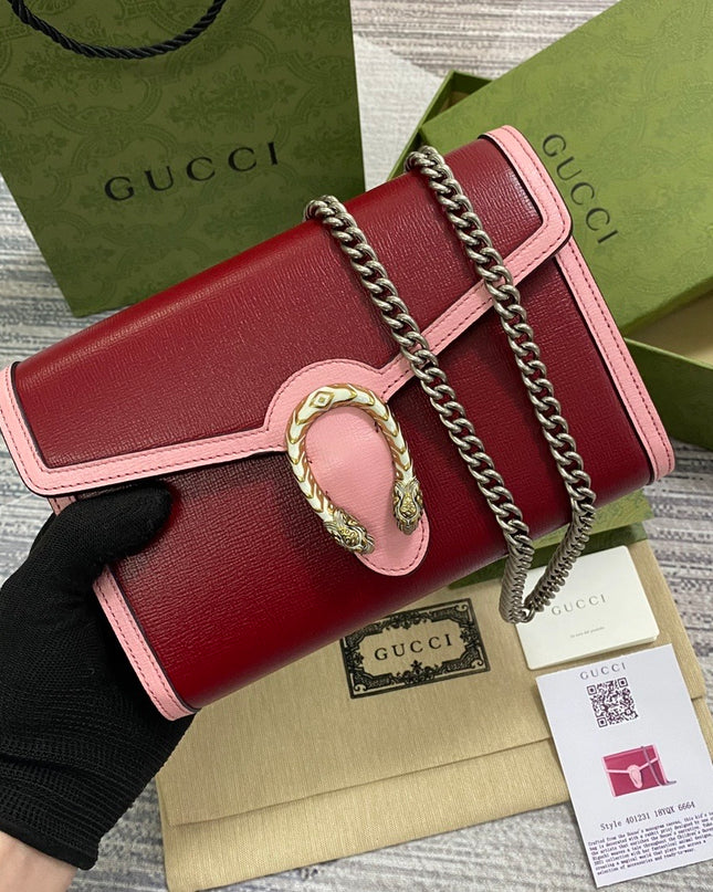 Gucci Dionysus Red With Pink Mini Chain Bag 401231