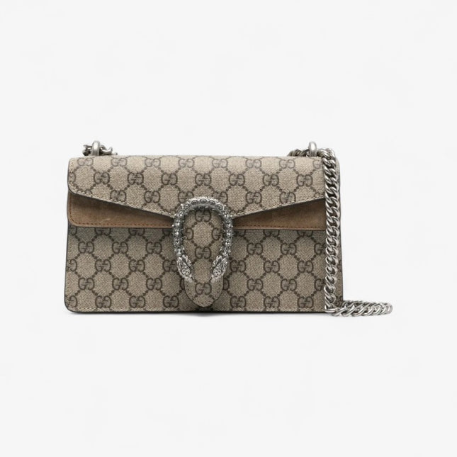 Gucci Dionysus Small GG Shoulder Bag with Red Suede and Crystal Tiger Head