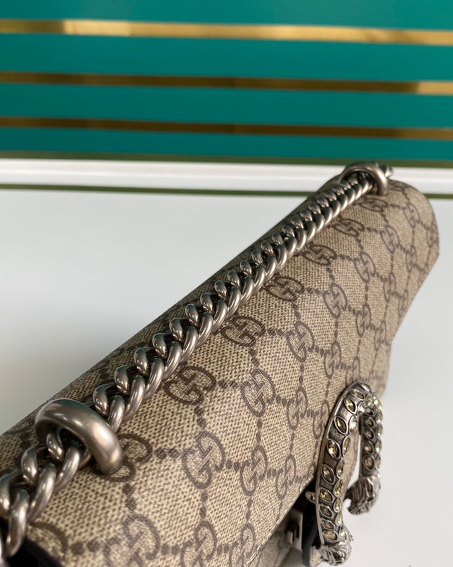 Gucci Dionysus Small Shoulder Bag with Red Suede and Crystal Tiger Head