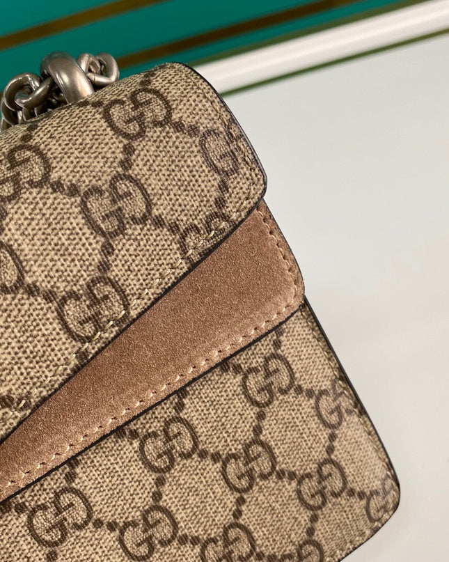 Gucci Dionysus Small GG Shoulder Bag with Red Suede and Crystal Tiger Head