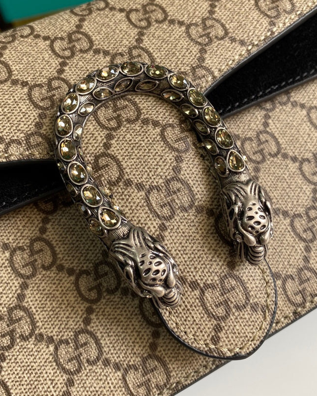 Gucci Dionysus Small Shoulder Bag with Red Suede and Crystal Tiger Head