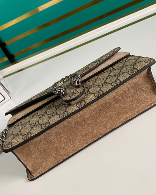 Gucci Dionysus Small GG Shoulder Bag with Red Suede and Crystal Tiger Head
