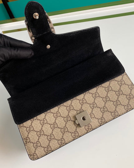 Gucci Dionysus Small Shoulder Bag with Red Suede and Crystal Tiger Head