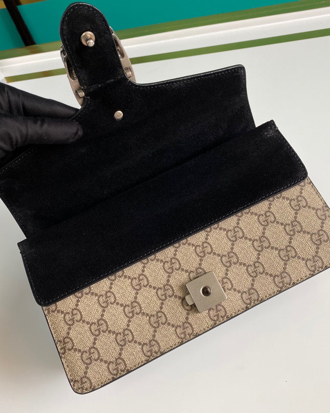 Gucci Dionysus Small Shoulder Bag with Red Suede and Crystal Tiger Head
