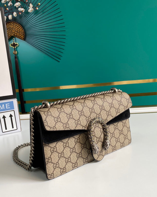 Gucci Dionysus Small Shoulder Bag with Red Suede and Crystal Tiger Head