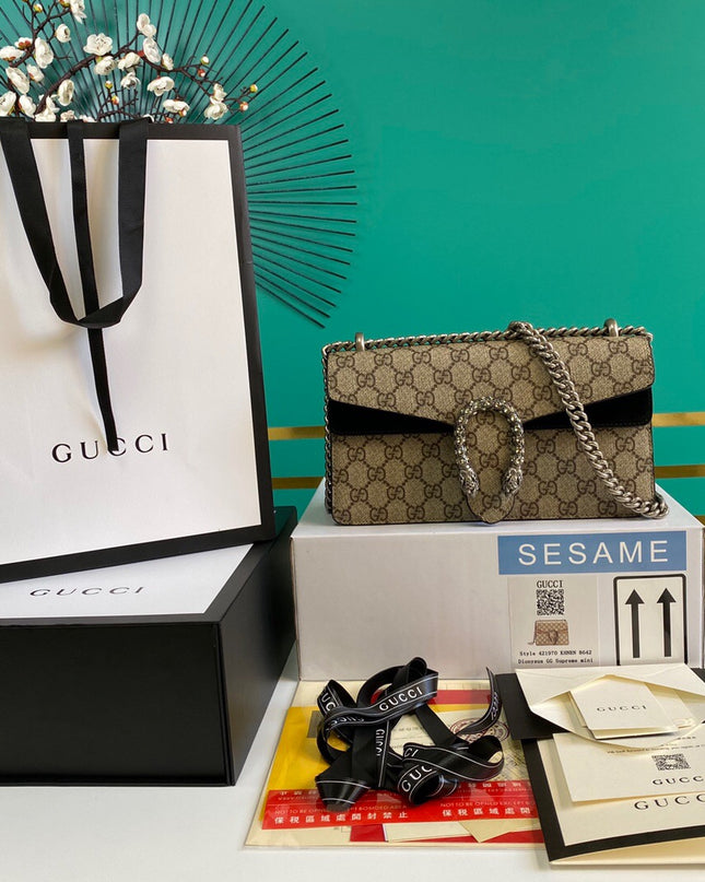 Gucci Dionysus Small Shoulder Bag with Red Suede and Crystal Tiger Head