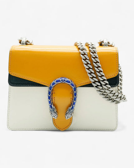 Gucci Dionysus Small Shoulder Bag in Orange & White Leather with Blue Enamel Tiger Head