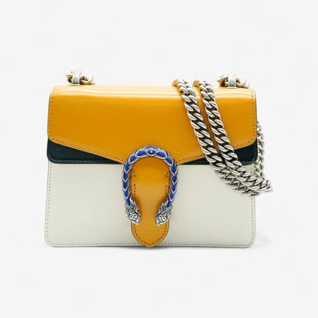 Gucci Dionysus Small Shoulder Bag in Orange & White Leather with Blue Enamel Tiger Head