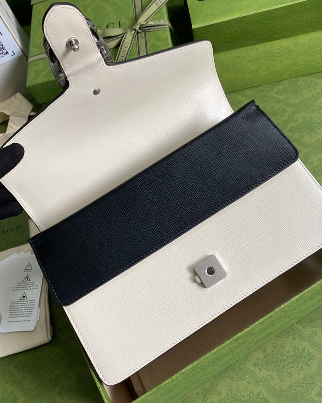 Gucci Dionysus Small Shoulder Bag in Orange & White Leather with Blue Enamel Tiger Head