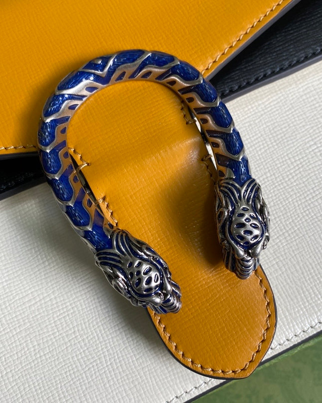 Gucci Dionysus Small Shoulder Bag in Orange & White Leather with Blue Enamel Tiger Head