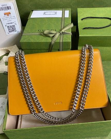 Gucci Dionysus Small Shoulder Bag in Orange & White Leather with Blue Enamel Tiger Head
