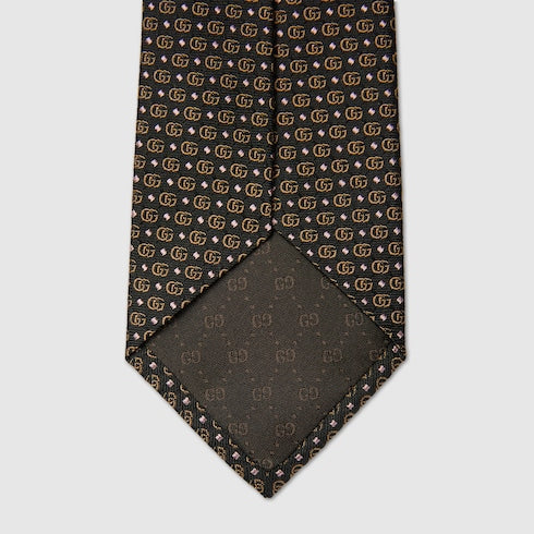 Gucci Double G Silk Jacquard Tie – Dark Brown
