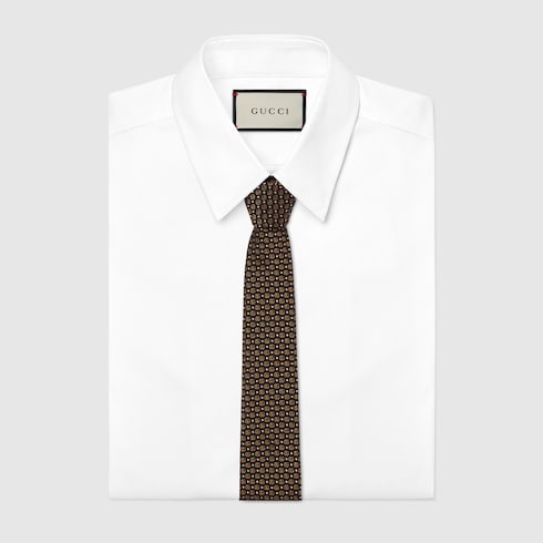 Gucci Double G Silk Jacquard Tie – Dark Brown
