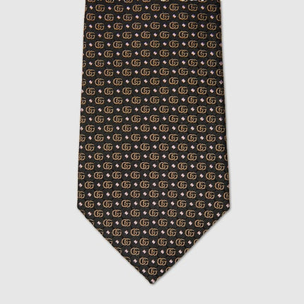 Gucci Double G Silk Jacquard Tie – Dark Brown