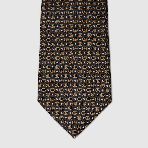 Gucci Double G Silk Jacquard Tie – Dark Brown