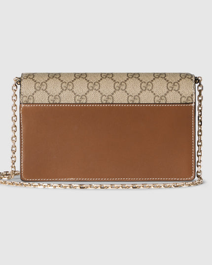 Gucci Emblem Brown Leather & Supreme Wallet on Chain