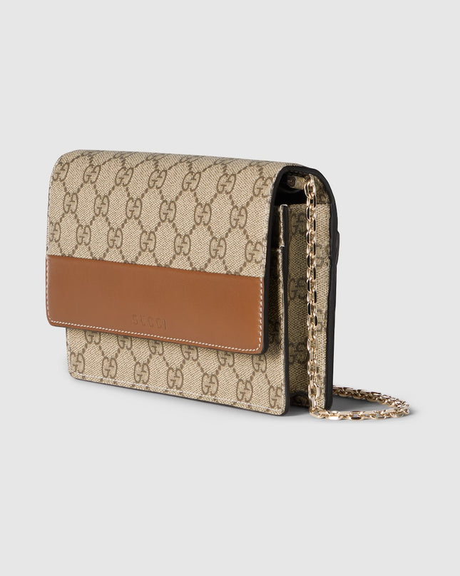 Gucci Emblem Brown Leather & Supreme Wallet on Chain