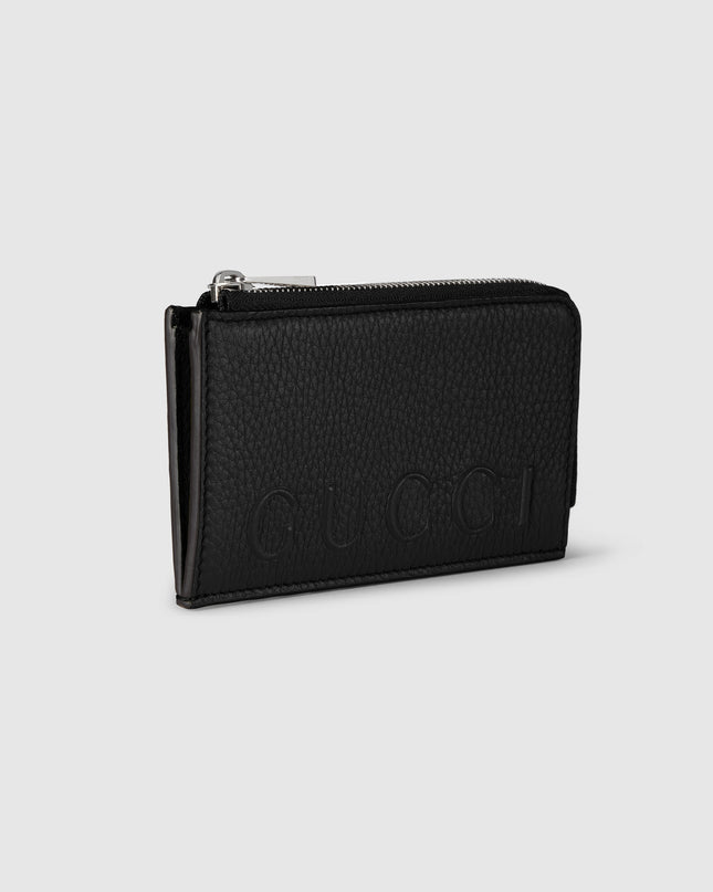 Gucci Embossed Black Grainy Leather Zip Card Case