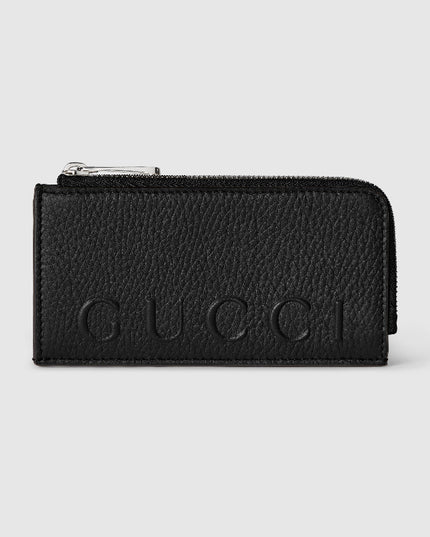 Gucci Embossed Black Grainy Leather Zip Card Case