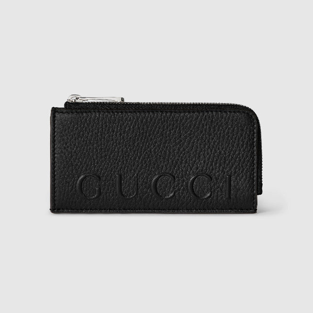 Gucci Embossed Black Grainy Leather Zip Card Case