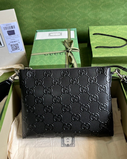 Gucci GG Embossed Leather Pouch Bag 696009 – Black
