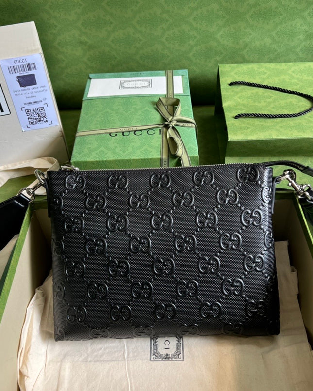 Gucci GG Embossed Leather Pouch Bag 696009 – Black