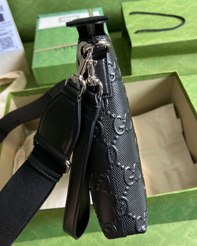 Gucci GG Embossed Leather Pouch Bag 696009 – Black