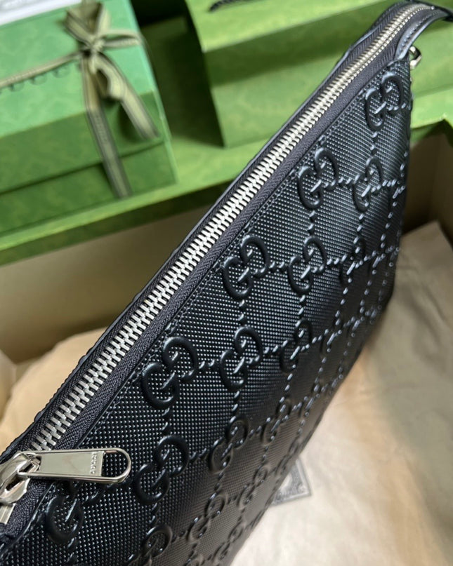 Gucci GG Embossed Leather Pouch Bag 696009 – Black