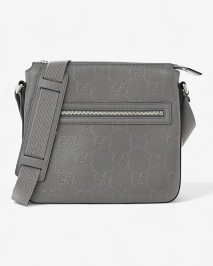 Gucci GG Embossed Leather Messenger Bag – Gray