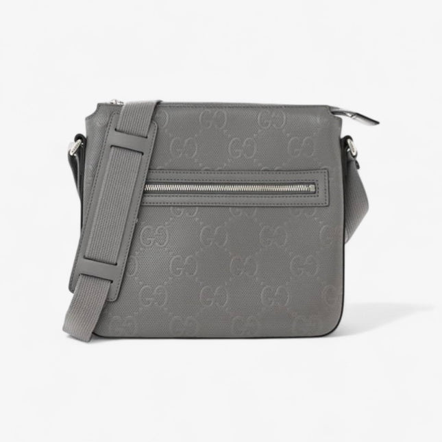 Gucci GG Embossed Leather Messenger Bag – Gray