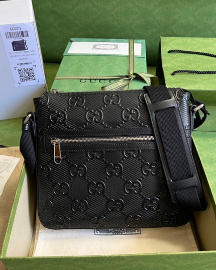 Gucci GG Embossed Leather Messenger Bag 406410 – Black