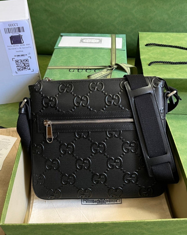 Gucci GG Embossed Leather Messenger Bag 406410 – Black
