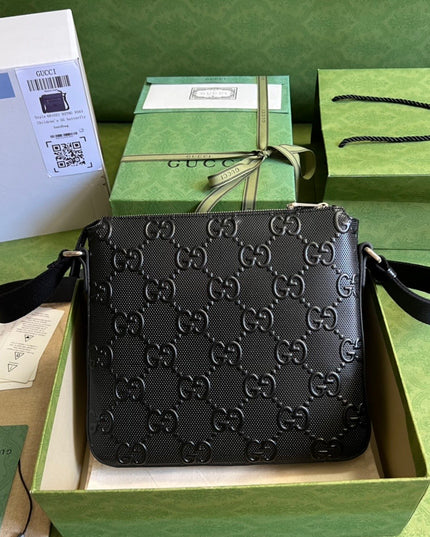 Gucci GG Embossed Leather Messenger Bag 406410 – Black