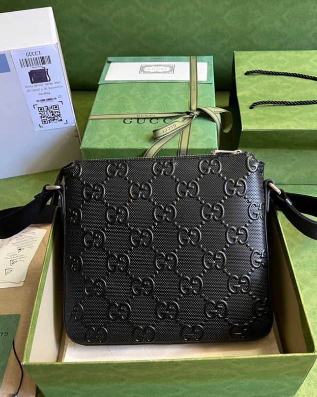 Gucci GG Embossed Leather Messenger Bag 406410 – Black