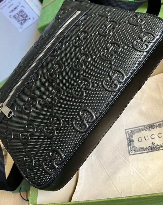 Gucci GG Embossed Leather Messenger Bag 406410 – Black
