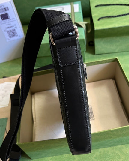 Gucci GG Embossed Leather Messenger Bag 406410 – Black