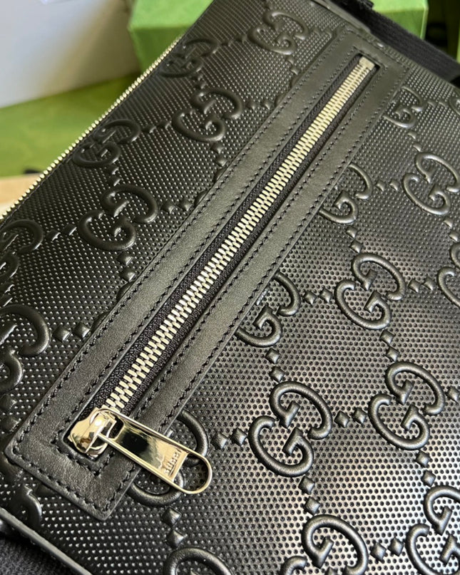 Gucci GG Embossed Leather Messenger Bag 406410 – Black